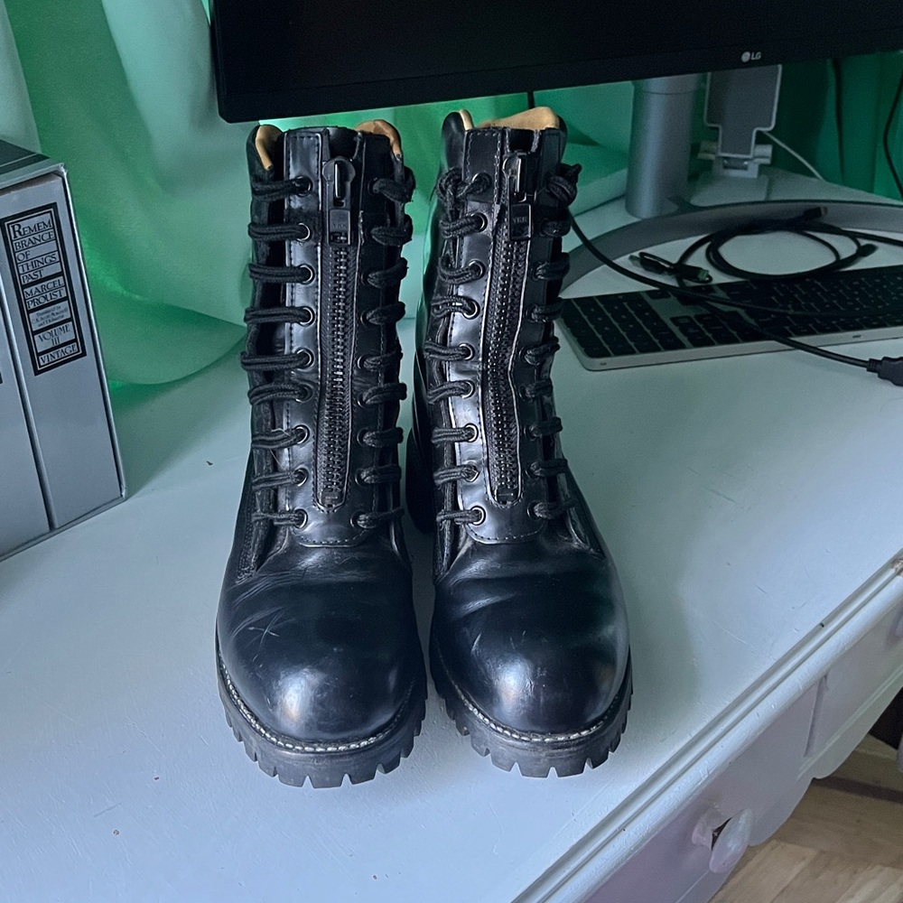 Chippewa Ruttman steel toe 27422 zip front black work boots, men's 7 D